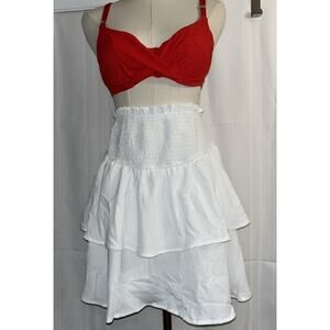 High Waist Ruffle Mini Skirt Layered Ruffle Hem Skort-Small (Elastic Waist)